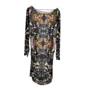 Kay Unger New York Womens Multicolor Abstract Floral Print Midi Dress Size 3X